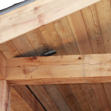 Deck lighting using low voltage under railing LED lights.