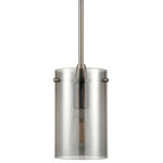 Linea di Liara - Effimero 1-Light Stem Hung Pendant Lamp, Brushed Nickel With Smoke Glass - The Effimero medium modern glass hanging pendant light fixture makes a dramatic design statement. The industrial farmhouse light design features a polished smoked glass cylinder shade and metal hardware. The adjustable height Effimero hanging ceiling light blends with many decor styles and is perfect as pendant lighting for kitchen island, over kitchen tables and counters, as a dining room light, hallway or  bathroom pendant lighting.