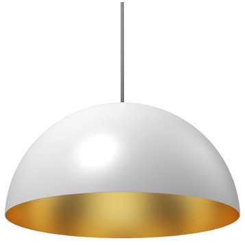 Domos 32" Large Pendant White WithBrushed Gold Interior Integrated LED 23W