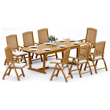 9-Piece Outdoor Teak Dining Set: 94" Masc Rectangle Table 8 Marley Folding Chair