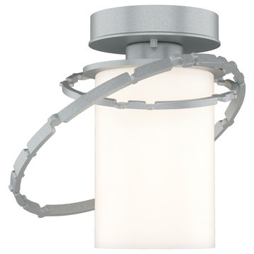 Olympus Outdoor Semi-Flush, Coastal Burnished Steel, Opal Glass