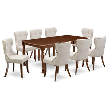 Table Set of 8 Fantastic Indoor Chairs and Dinner Table With Mahogany
