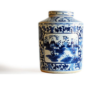 Blue and White Large Tea Jar Dragon Motif