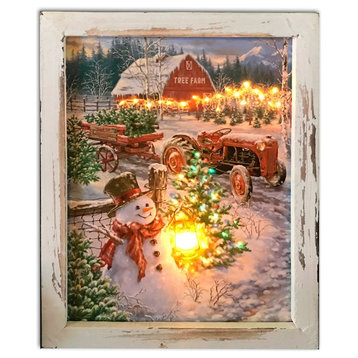 "Christmas Tree Farm" Fiber Optic Lighted Canvas Shadow Box
