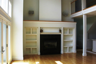 Example of a trendy living room design in Boston