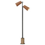 Maxim Lighting International - Scout 2-Light Floor Lamp, Weathered Wood / Tan Leather - Rugged brown leather shades are stitched and snugly fit over softly angled conical forms to create a rustic and warm lighting resource. Sturdy bases of cylindrical Distressed Wood adds a natural element with countryside appeal. Adjustable joints on the portable floor lamp allows you to direct the lighting where needed for function while the pendants use glass internally to reveal the leather's delightful inherent qualities in the glow from the lamp.