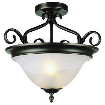 Oil-Rubbed Bronze And Marbleized Glass 2 Light Semi Flush Mount Ceiling