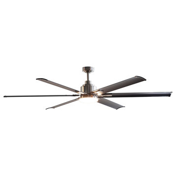 72 Brushed Chrome  Down Rod Mounted 6 Blades Ceiling Fan with Remote Control