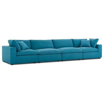 Commix Down Filled Overstuffed 4 Piece Sectional Sofa Set, Teal
