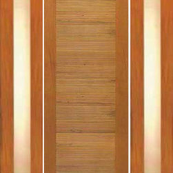 Single Door, Two Sidelites, Contemporary Horizontal Groove Panel - Front Doors