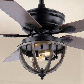 Jasper 52" 2-Light Farmhouse Iron Dome Shade LED Ceiling Fan With Remote, Black