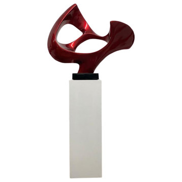 Abstract Mask Handmade Resin Sculpture with Base, Red/White