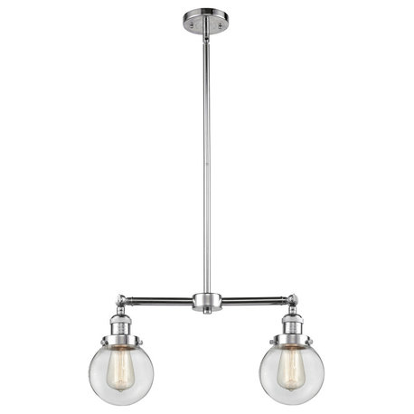 2-Light Beacon 23" Chandelier, Polished Chrome, Glass: Clear