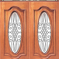 Prehung Mahogany Oval Lite House Double Door Elliptical Transom - Front Doors