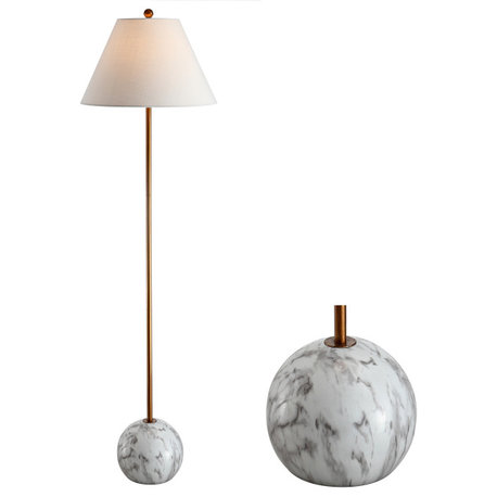 Miami 63.5" Minimalist Resin and Metal LED Floor Lamp, Gold/White