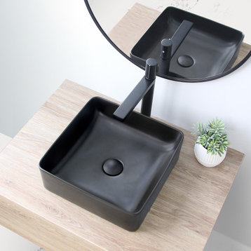Porcelain Rectangular 14.5" Vessel Ceramic Bathroom Sink Black