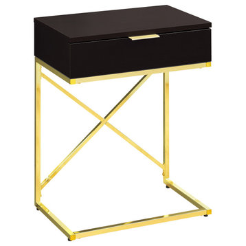 24" Accent Table, Cappuccino, Gold Metal