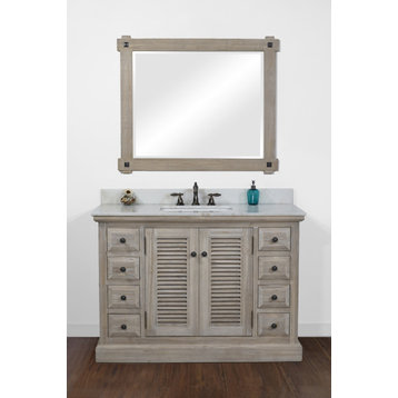 Infurniture 48" Solid Wood Sink Vanity With Arctic Pearl Quartz Top, No Faucet