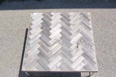 Unfinished Barn Wood Cheveron Pattern coffee table