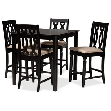 Darcie Sand Fabric Upholstered Espresso Browned 5-Piece Wood Pub Set