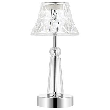 Madelyn 11.5" Bohemian Acrylic Rechargeable Integrated Table Lamp, Clear/Chrome