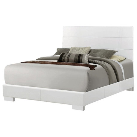 Coaster Felicity Faux Leather Eastern King Panel Bed in Glossy White