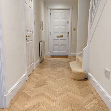 Raw Natural Oak Herringbone Parquet with Single Row Border | Pimlico SW1