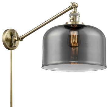X-Large Bell 1-Light Swing Arm, Antique Brass, Plated Smoke
