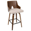 Ariana 26" Counter Stool in Walnut and Beige Fabric, Set of 2