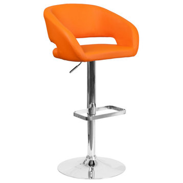Adjustable Height Barstool With Chrome Base, Orange, Vinyl