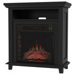 TRADEMARK GLOBAL - 29" Electric Fireplace TV Stand Space Heater Entertainment Center, Black - Add a spark of style and function in your living space with the ventless Electric Fireplace TV Stand by Northwest. This 29-inch tall entertainment console features a mantel that fits flat screen televisions up to 32 inches, an open media shelf for cable boxes, DVD and Blu-ray players, and an electric fireplace insert that can heat up to 400 square feet. Its slim profile is ideal for tight spaces, small rooms, apartments or an office. With a push of a button, you can turn the heat function on or off and enjoy the warm glow of the LED flame over the decorative logs, providing you the right mix of comfort and style year-round in any room, any season.