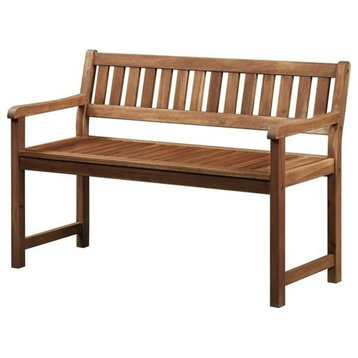 Linon Catalan Sturdy Acacia Solid Wood Outdoor Bench in Acorn Brown Stain