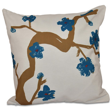 Polyester Pillow, Floral, Teal, 16"x16"