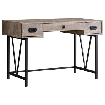 Industrial Desk, Rectangular Top and 2 Drawers With Metal Pulls, Reclaimed Taupe