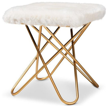 Baxton Studio Valle Glam and Luxe White Faux Fur Upholstered Gold Finished...