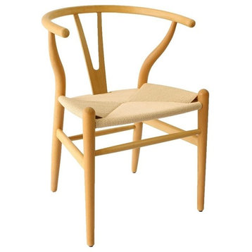 Mid Century Chair Wood, Wishbone Chair With Nature Seat, Nature