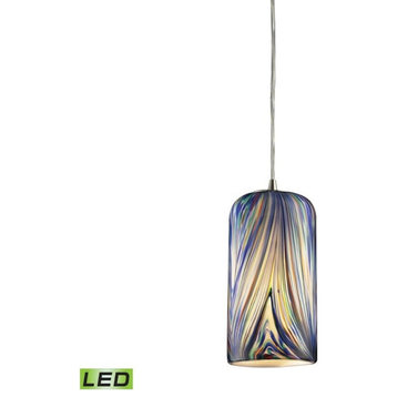 1-Light Pendant, Satin Nickel and Mo-Light en Ocean Glass, LED