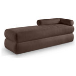 Meridian Furniture - Kennedy Upholstered Bench, Brown, Chenille Fabric - Cozy never looked so good as when you're curled up on this Kennedy brown chenille fabric bench. The posh chenille fabric is ultra soft and welcoming, inviting you to lounge around and take it easy for a moment. A unique shape makes this bench an eye-grabbing addition to your living room or bedroom, with its channel base giving it added textural appeal. Contemporary by design, this bench bridges the gap between modern and traditional, so it's an easy fit wherever you choose to use it.