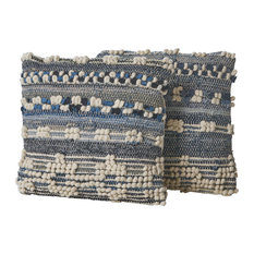 GDF Studio Clara Blue White Wool and Denim Pillow, Set of 2