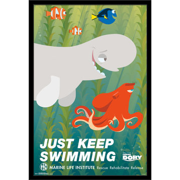 Finding Dory Swimming Poster, Black Framed Version