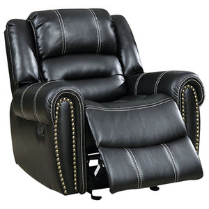 Bowery Hill Faux Leather Recliner In, Black Leather Rocking Recliner Chair