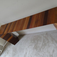 Unique Handmade Mid Century Modern Mixed Wood Triangle Console Table