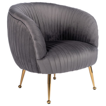 Beatrice Curved Accent Chair, Gray/Gold