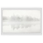 Marmont Hill Inc. - "Icy Reflections" Framed Painting Print, 30"x20" - Thick fog rolls off this serene watercolor lake, faintly showing an island of trees out on the water. The promise of whimsy and adventure is captured perfectly in this pale and haunting piece. Proudly printed in the USA, this piece is printed on high quality archive paper and professionally hand-framed. With wall-mounting hooks included, this artful accent is ready to hang up as soon as it reaches your front door.