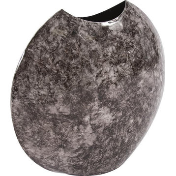 HOWARD ELLIOTT Vase Disc Round Small Black Marbled Marble Iron