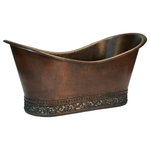 Premier Copper Products - 67" Hammered Copper Double Slipper Bathtub with Scroll Base and Nickel Inlay - Envelop yourself in luxury! Our freestanding copper bath tubs transform ordinary bathrooms into spa-like sanctuaries. The richness of the copper coupled with its natural heat conducting elements allow you to luxuriate in the tub longer  elevating bath time bliss and bathroom style to unprecedented levels.
