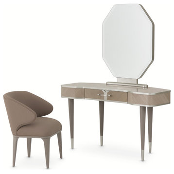 Lanterna Vanity With Mirror and Chair, Silver Mist