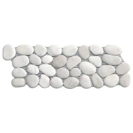 White pebble tile border – natural river stone, eco-friendly