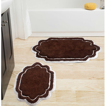 Allure Collection Absorbent Cotton Machine Washable Rug, 2-Piece Set, Brown