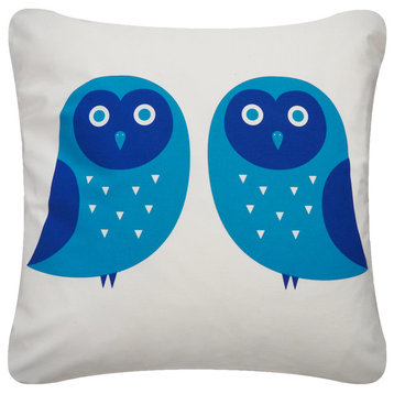 Owl Eco Decorative Throw Pillow Cover, Teal and Blue/Cream